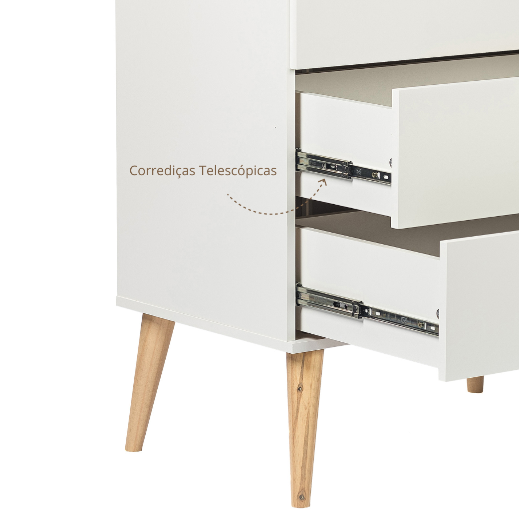 Cômoda para Quarto de bebê Retrô 3 gavetas Puxador Redondo