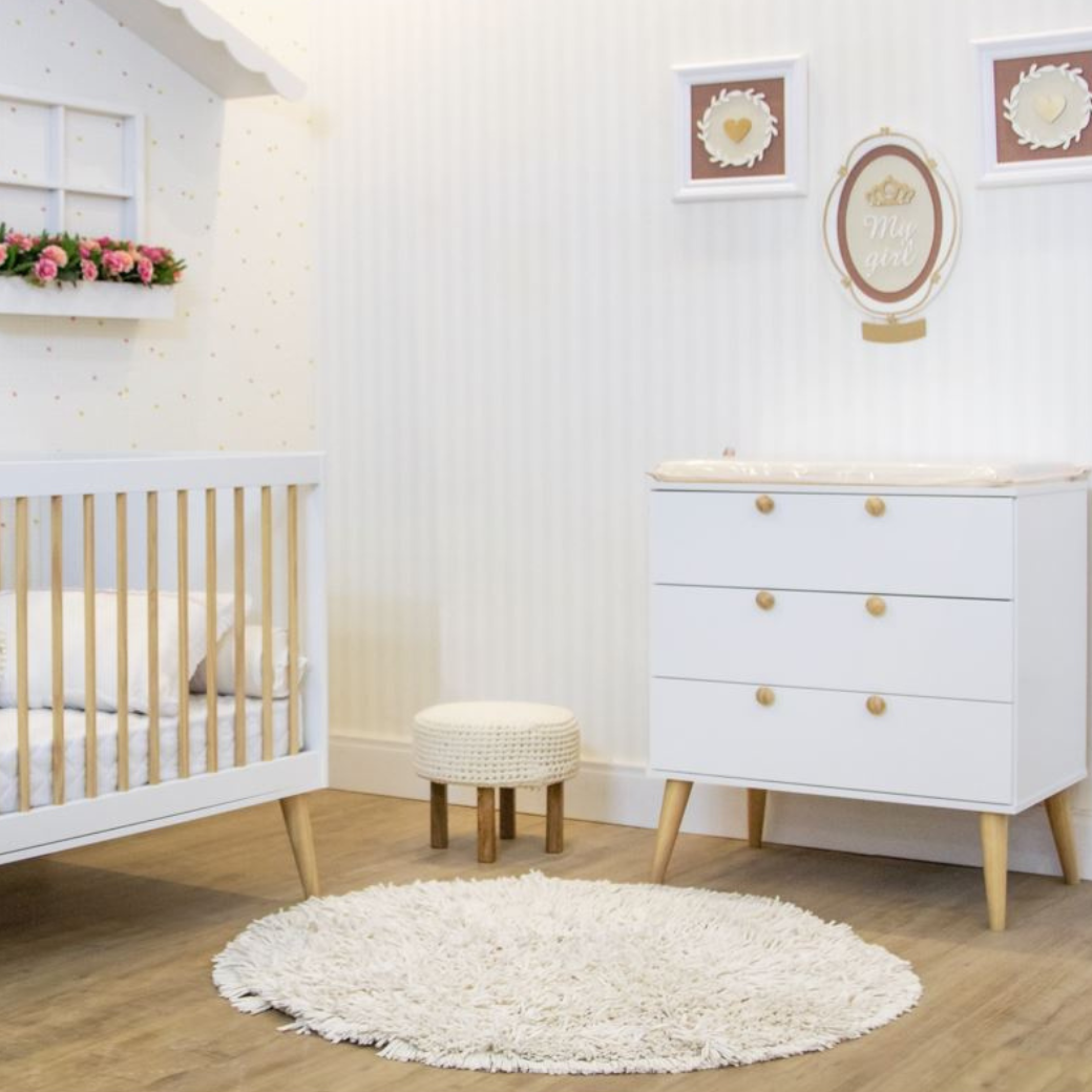 Cômoda para Quarto de bebê Retrô 3 gavetas Puxador Redondo