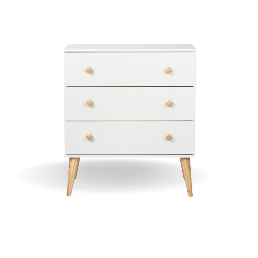 Cômoda para Quarto de bebê Retrô 3 gavetas Puxador Redondo